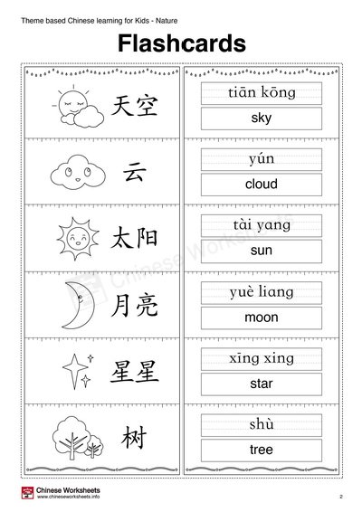 Theme Based Chinese Learning Activities For Kids Nature Chinese Worksheets Kindergarten mandarin worksheets pdf